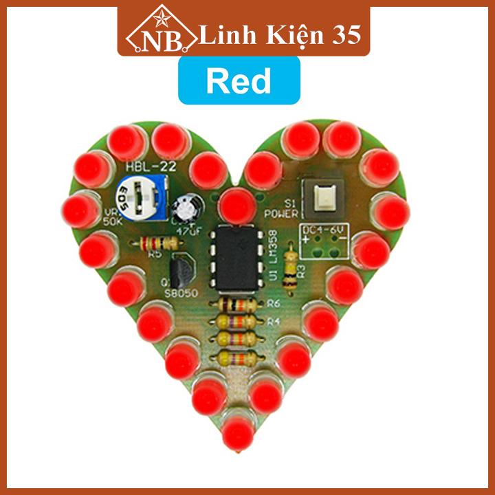 Bộ mạch trái tim mini tự lắp ráp 25 led hai màu đỏ, xanh dương