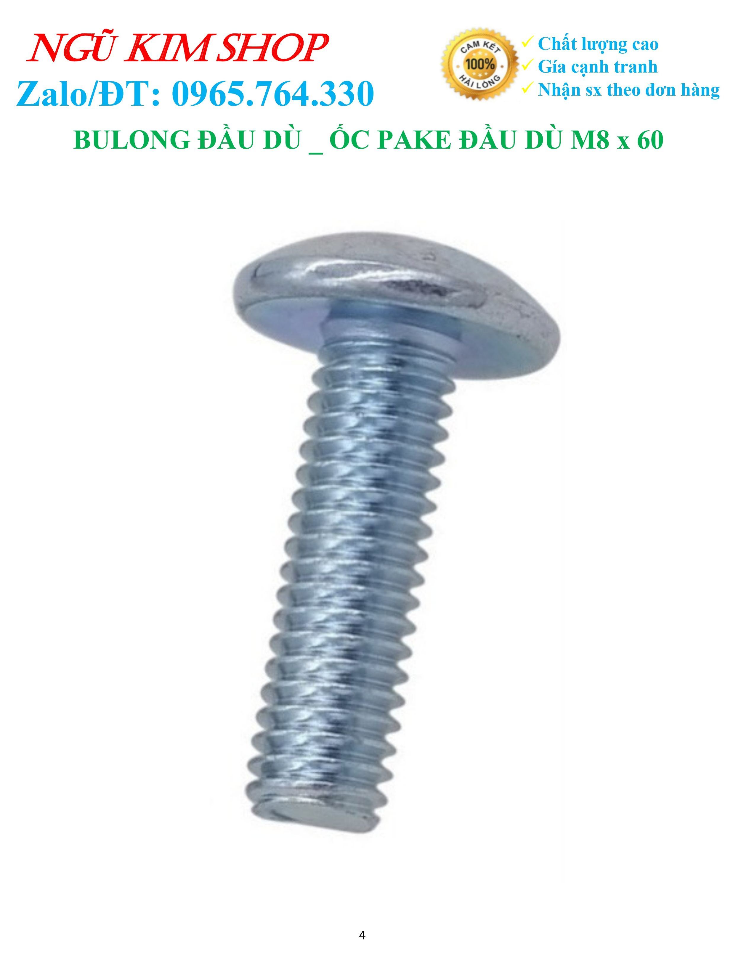 BULONG ĐẦU DÙ _ ỐC PAKE ĐẦU DÙ M8 x 60