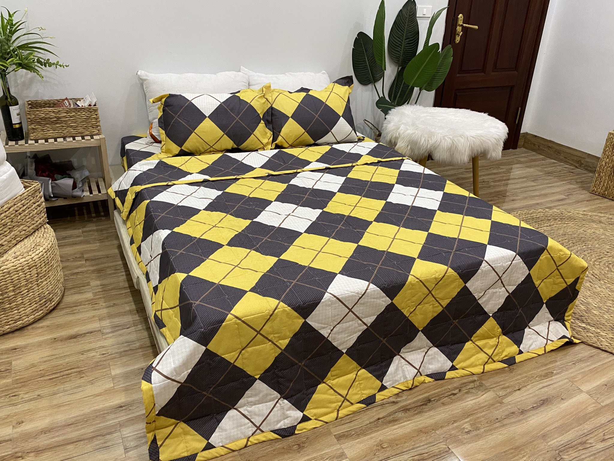 Bộ Chăn Ga Gối Cotton Poly - Kẻ Vàng ( 3 Món , 4 Món , 5 Món ) Tiệm Nhà Cá
