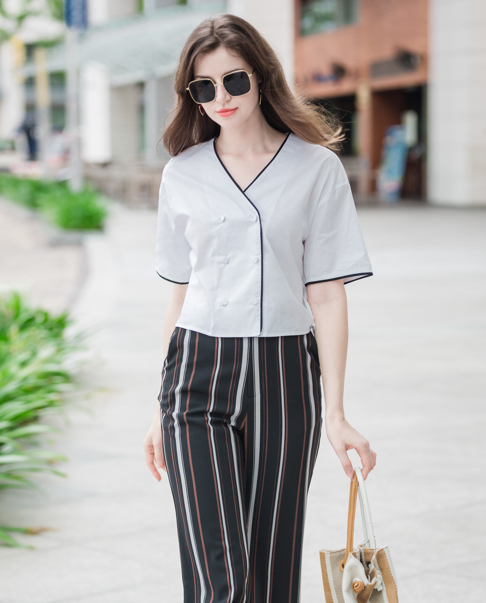 Quần culottes sọc lưng thun