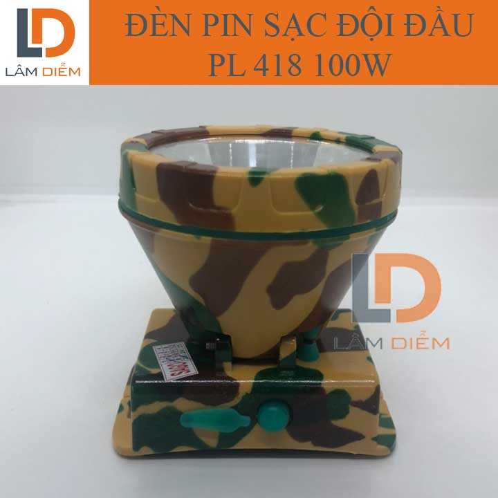 Đèn pin sạc đeo đầu lính led siêu sáng loại tốt cầm pin choá lớn 8cm 100w PL 418