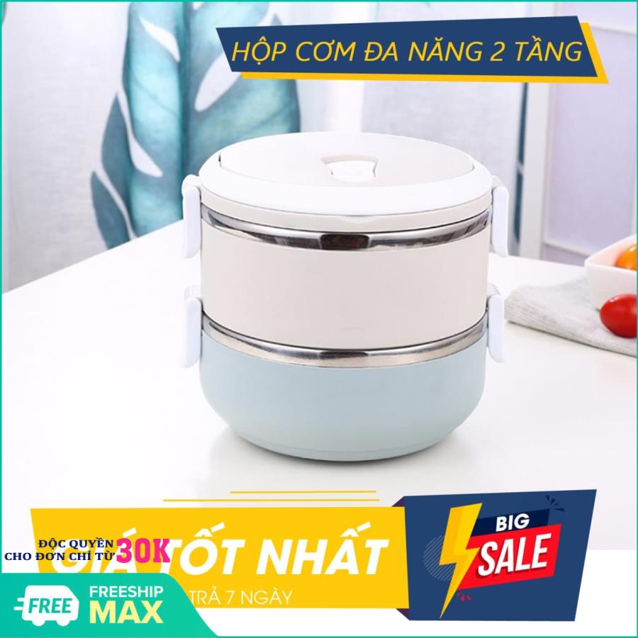 Hộp cơm giữ nhiệt 2-4 ngăn/hộp cơm giữ nhiệt inox giá rẻ (Màu ngẫu nhiên)- Hộp cơm,hộp đựng cơm văn phòng giữ nhiệt 2 tầng inox