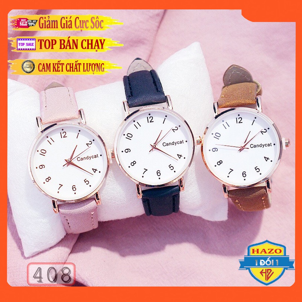 [Hcm]Đồng Hồ Nữ Dây Da Candycat Mặt Số D408 Thời Trang