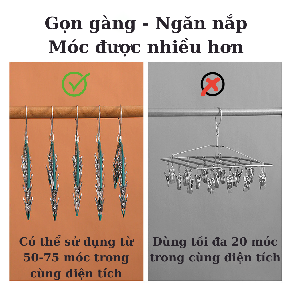 Set 3 Móc Treo Quần Áo Chống Trượt Chống Gió Móc Phơi Đồ Lót Tất Vớ Đa ...