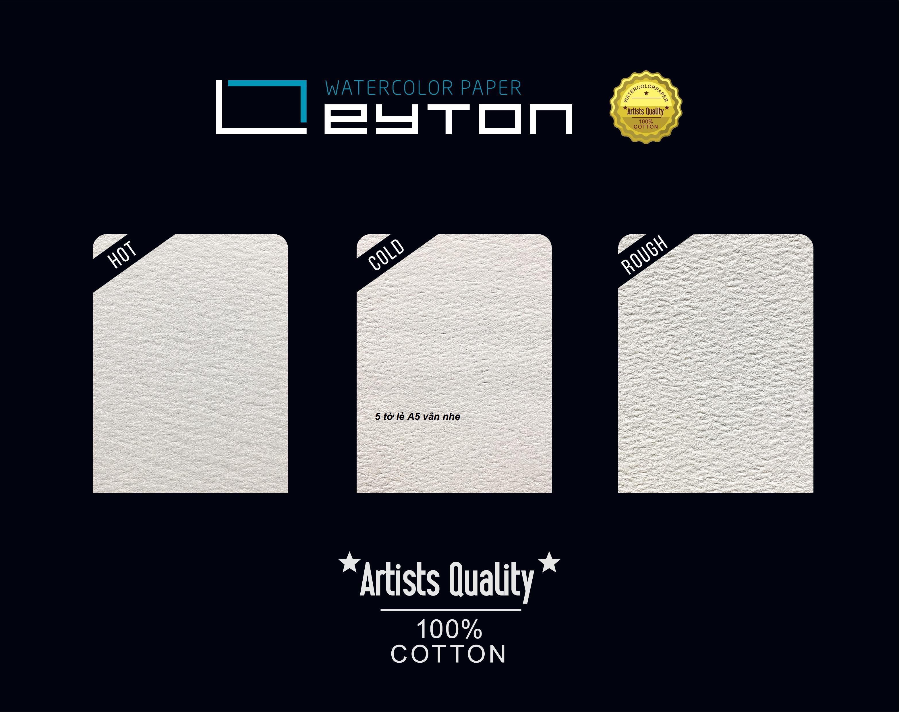 Giấy vẽ màu nước Leyton, 300gsm, 100% cotton vân Hot