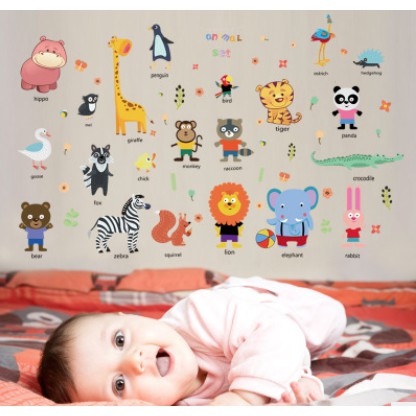 Decal Dán Tường Thú Tiếng Anh 92025  Có Keo Sẵn