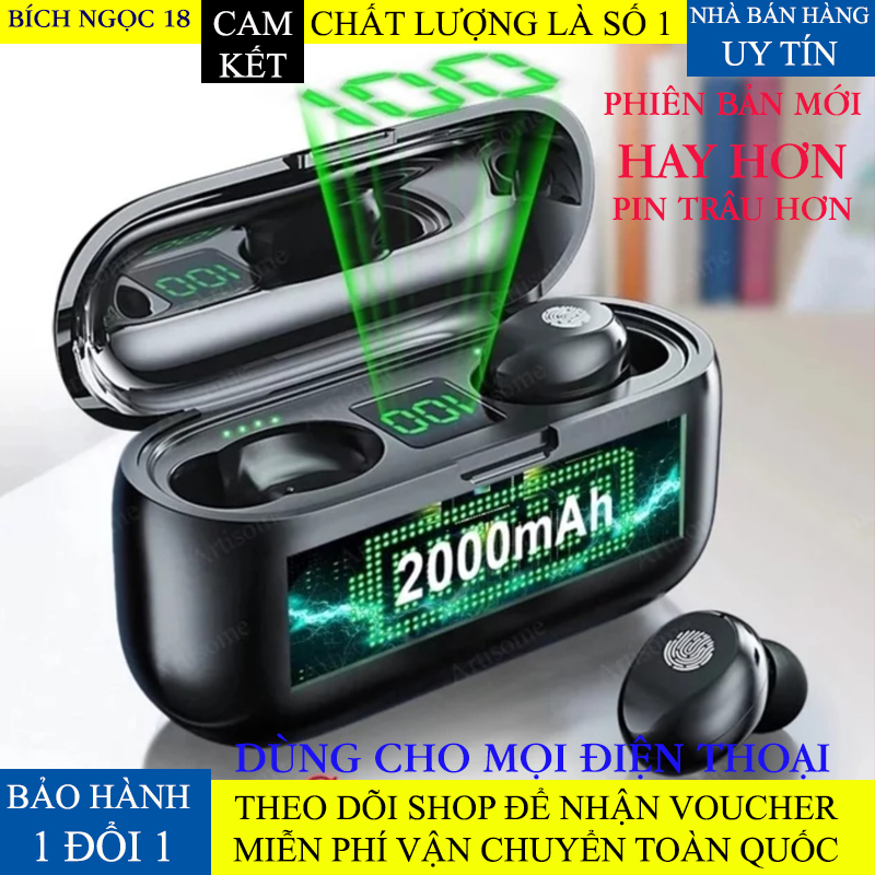 Tai Nghe Bluetooth Amoi F9 Tai Nghe Không Dây F9 Công Nghệ Bluetooth 5.0 Kén Sạc 2000 Mah Kiêm Sạc Dự Phòng Nút Điều Khiển Cảm Ứng Chống Thấm Nước Chống Bụi Dùng Cho Mọi Điện Thoại Bảo hành 1 đổi 1