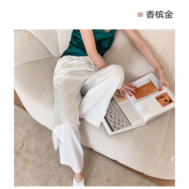 Quần Lụa Suông Ống Rộng Vải Lụa Satin Lưng Thun