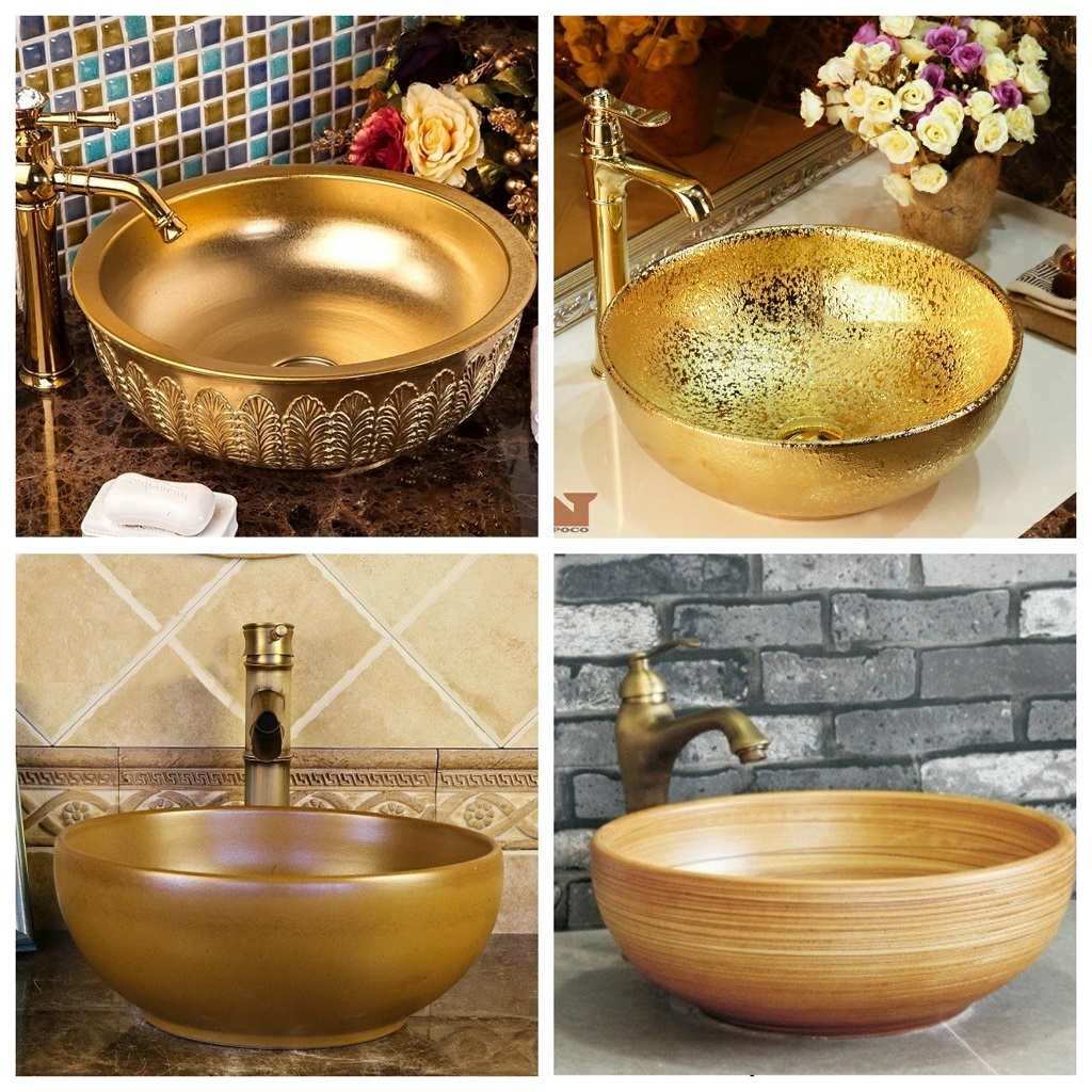 Chậu sứ lavabo để bàn màu vàng nhám độc đáo