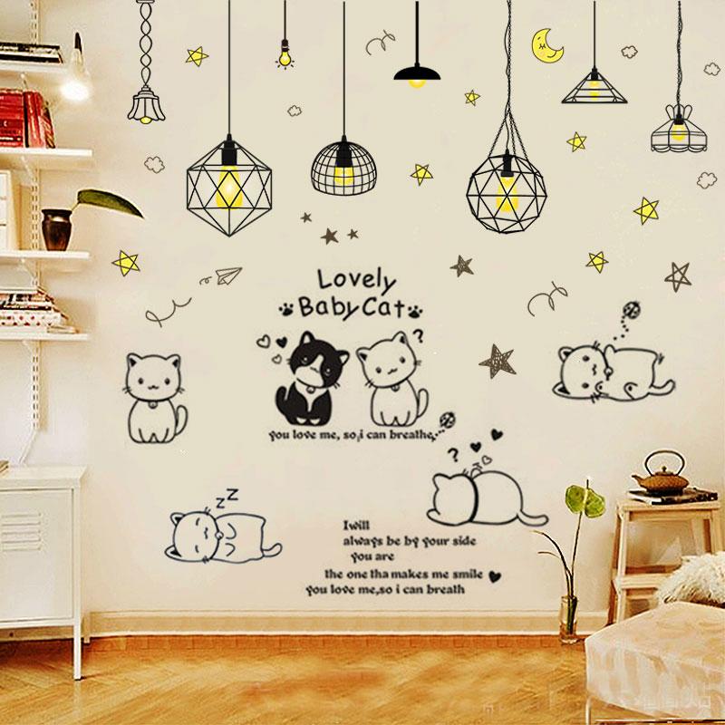 Decal dán tường Mèo xinh và dây đèn- M55-Scenedecal-Framedecals