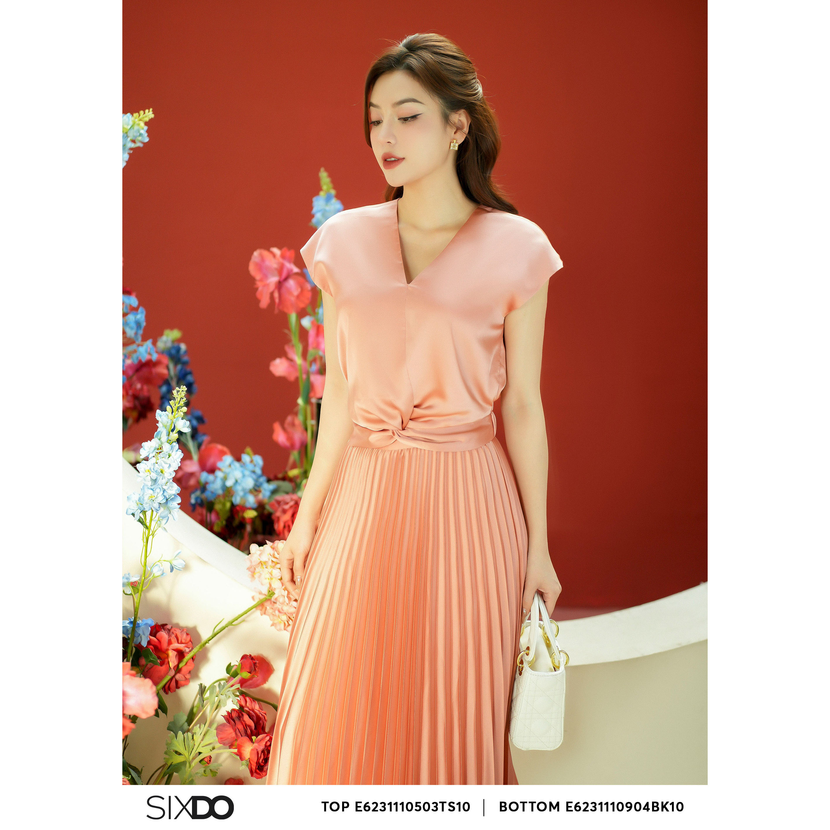 Chân váy lụa xếp ly SIXDO (Pleated Silk Midi Skirt)