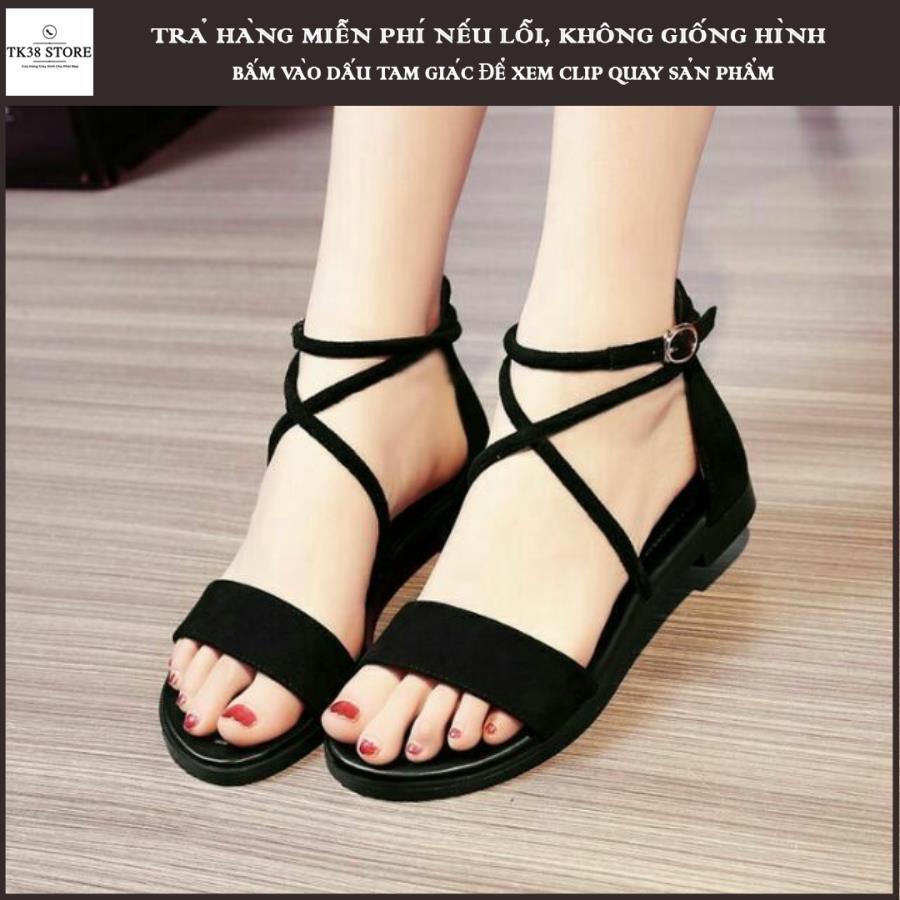 [HCM]Sandal nữ đế bằng quai ngang chéo nỉ