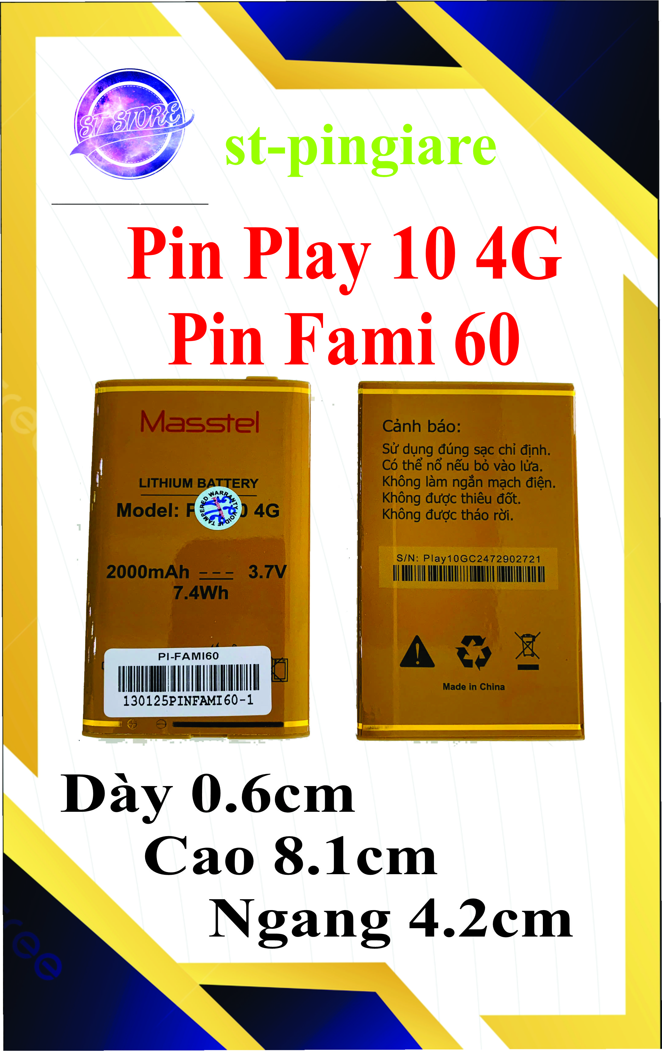 Pin Masstel Play 10 4G chính hãng