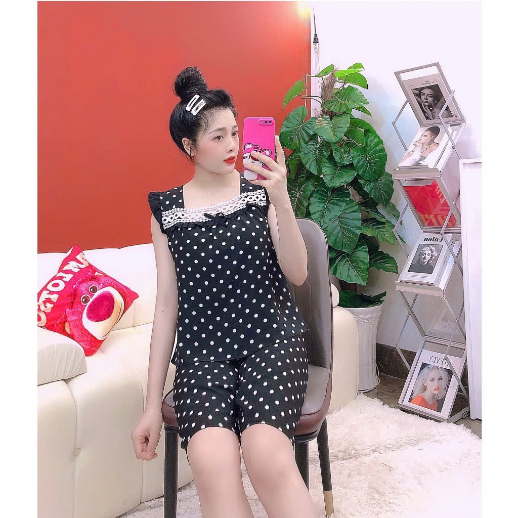 Bộ Lửng Chấm Bi Vải Lụa Hàn [Có 3 size M dưới 54 kg/ L: 55-62kg / XL 63-67 kg]- Đồ Bộ Lửng Nguyên Khánh Store