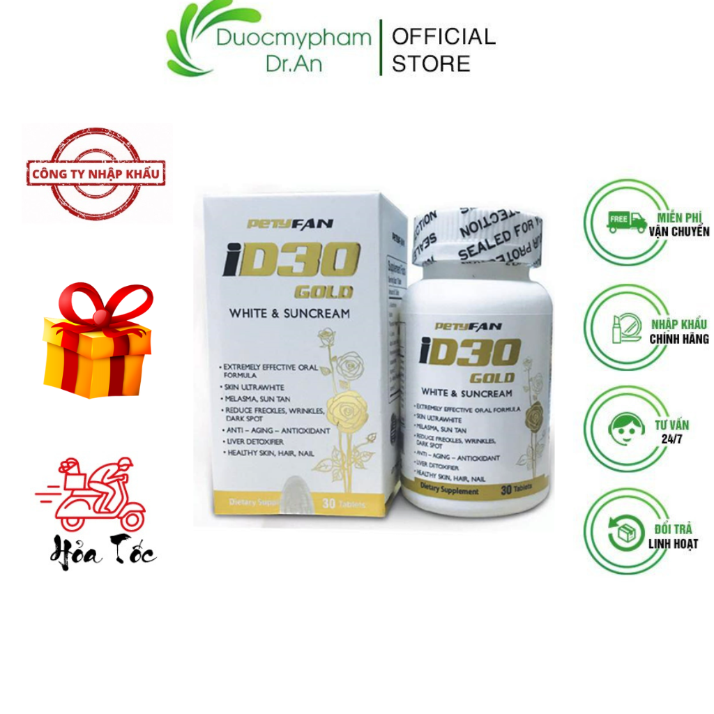 Imports-oral tablets skin brightening ID30 Gold, sunscreen, reduction dark pigmentation ID 30 gold-petyfan White & suncream-duocmyphamdran