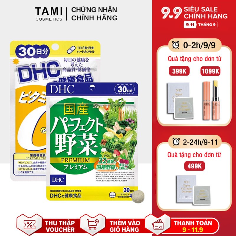 Combo Sáng da - Giảm nóng trong DHC Nhật Bản (Viên uống rau củ + Viên uống vitamin C) Thực phẩm chức năng gói 30 ngày TA-DHC-CB9