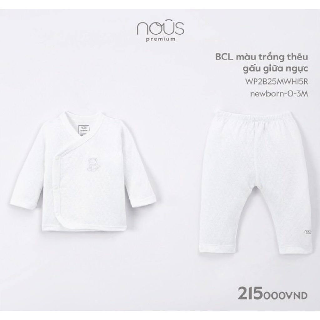 Bộ cài lệch nous thêu gấu nb-3m cho bé