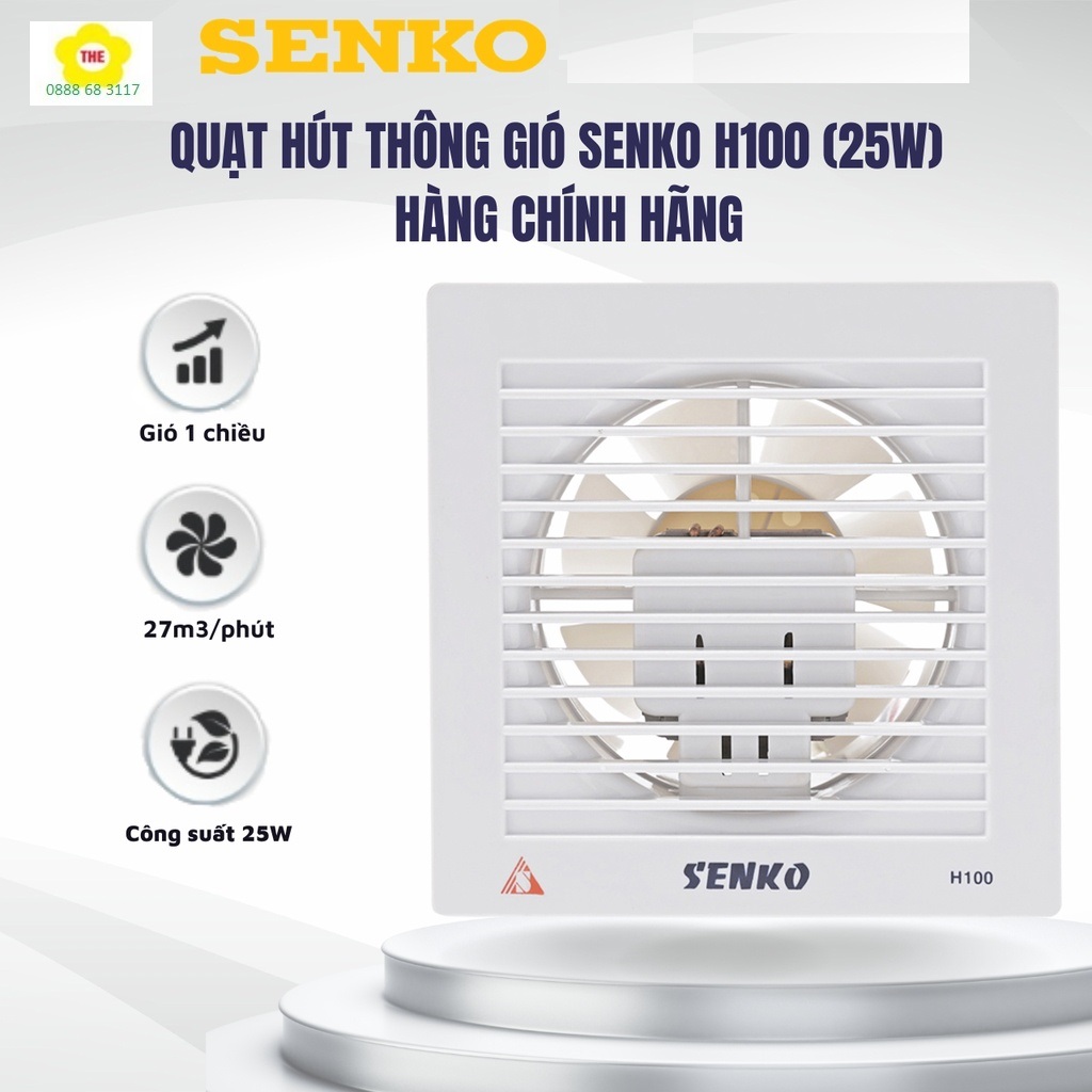 [HCM]Quạt hút gió gắn tường SENKO H100 (Trắng) ( Khoét lỗ 15cm x 15cm )