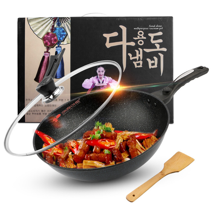 Chảo đá chống dính hàn quốc tặng môi gỗ - chảo chống dính kèm nắp kính - chảo rán, chiên - chảo chống dính, chảo vân đá sâu lòng, chảo đá chống dính hàn quốc