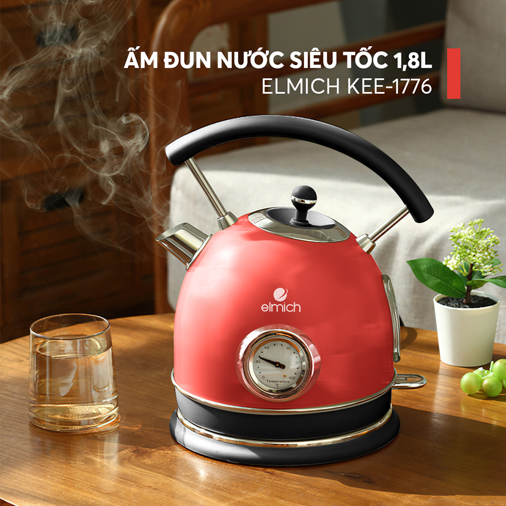 Ấm đun nước siêu tốc Elmich KEE 1776 (Dung tích 1.8L, Mầu Đỏ, Công suất 2.200W)