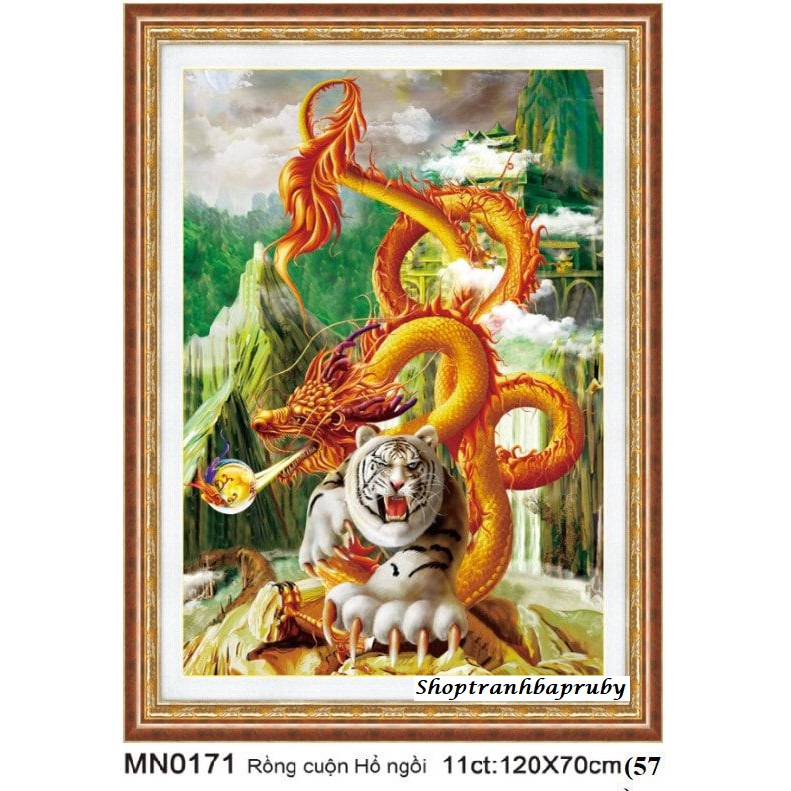 [HCM]Tranh thêu Rồng cuôn hổ ngồi MN0171 kích thước 120 x 70 cm