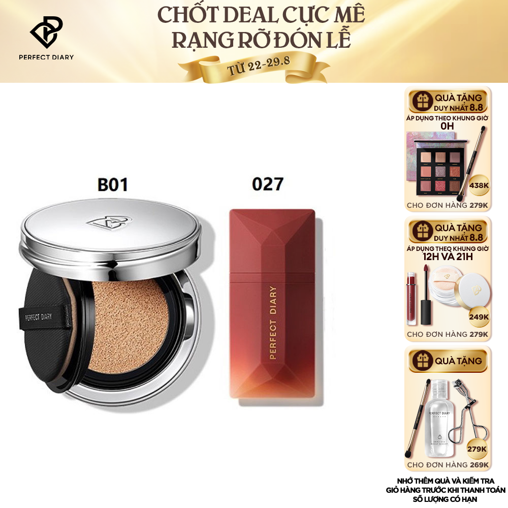 Set Phấn Nước Perfect Diary Kiềm Dầu Mịn Lì Che Phủ Hoàn Hảo Kèm Son Môi Readme Lâu Trôi