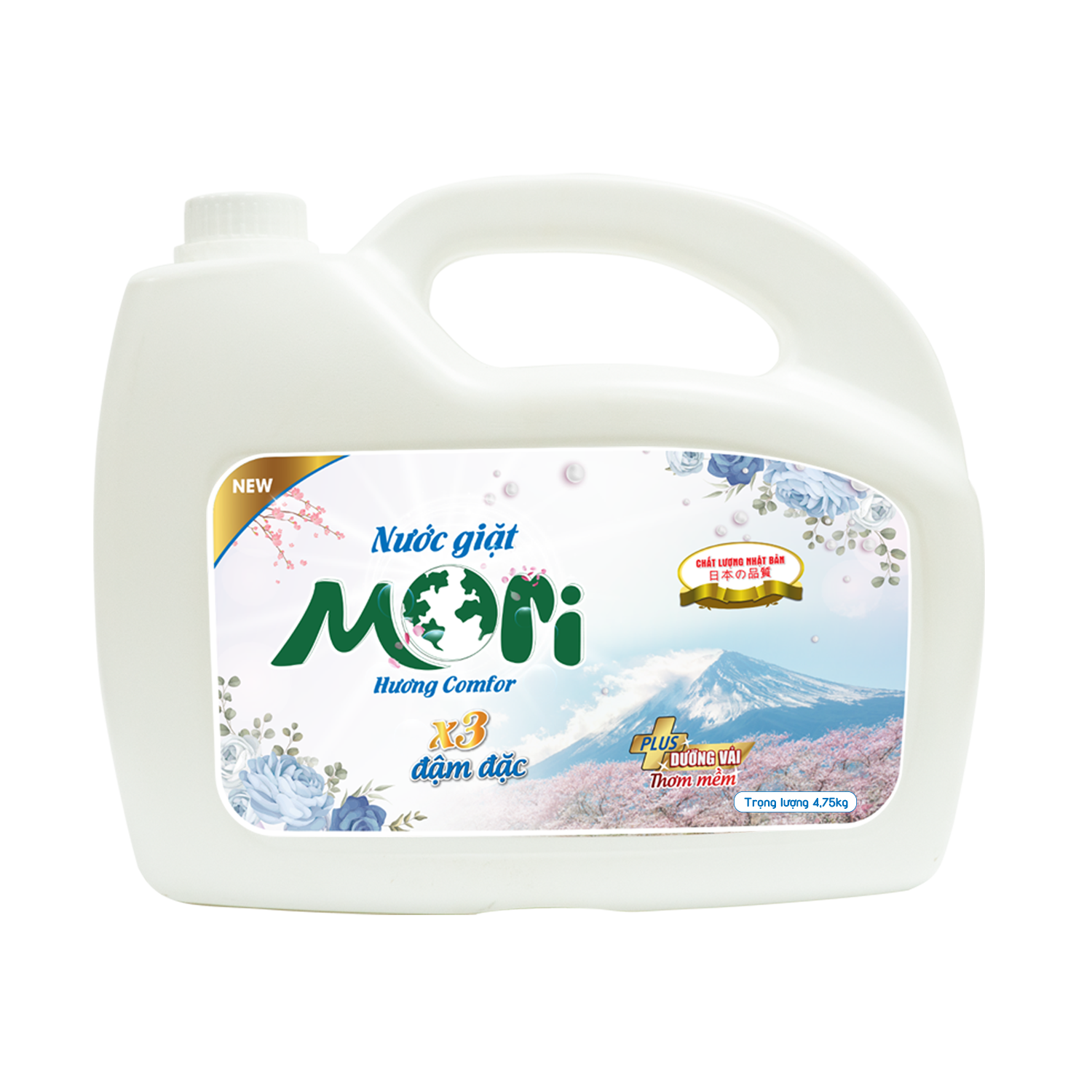 Nước giặt xả đậm đặc mori can 5l/4.75kg, lưu hương dài lâu, đa dạng hương thơm