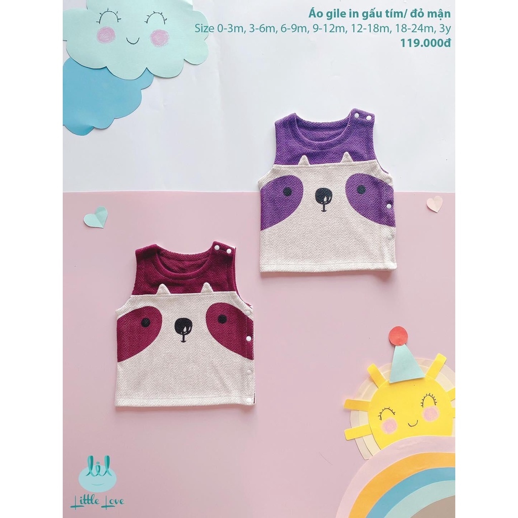 Áo gile len in gấu cho bé Little love