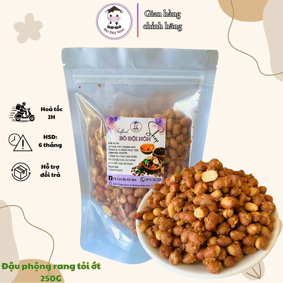 Đậu Phộng Rang Tỏi Ớt 250g Bò Đội Nón