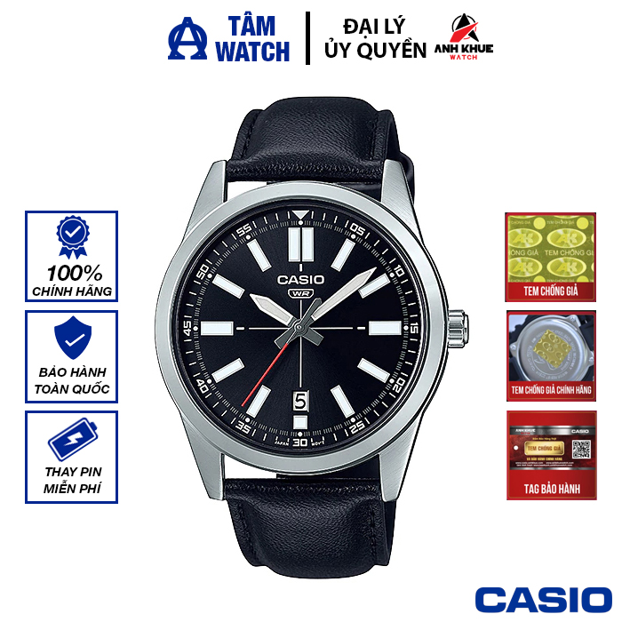 Đồng hồ nam dây da Casio Standard chính hãng Anh Khuê MTP-VD02 Series (41mm)