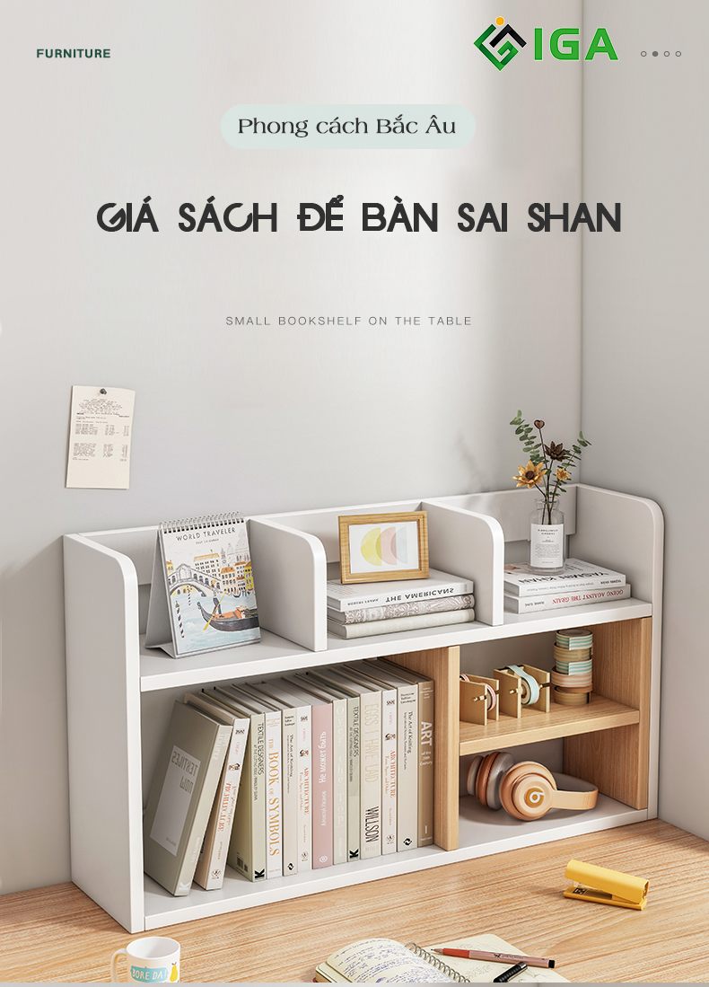 Kệ Sách Để Bàn, Giá Sách Thiết Kế Hiện Đại Thương Hiệu IGA - GP157