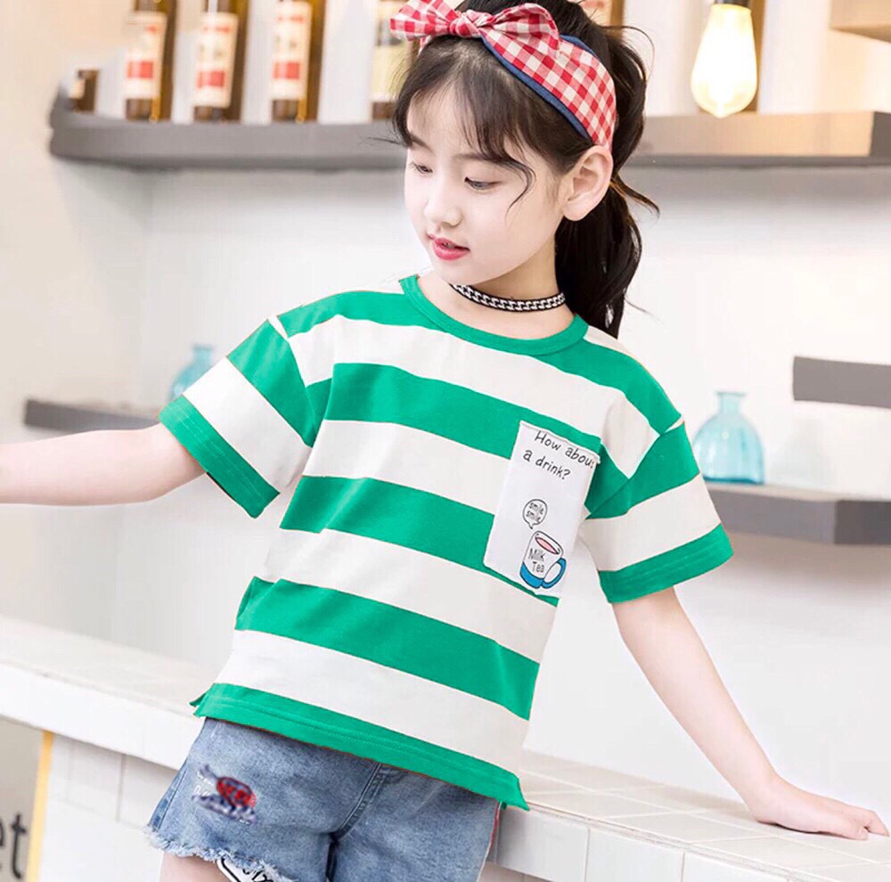 SÉT ÁO SỌC PHỐI QUẦN JEAN BÉ GÁI