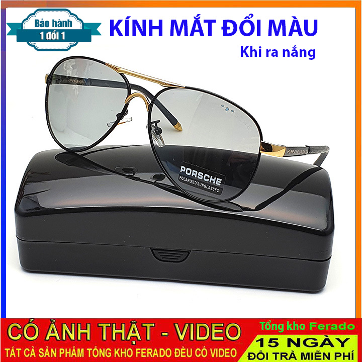 Video test đổi màu và test UV - Mắt kính nam đổi màu dùng cho ngày và đêm -Kính đổi màu( trong suốt)  kính không đổi màu ( màu đen)- Tặng kèm hộp đựng kính và khăn lụa