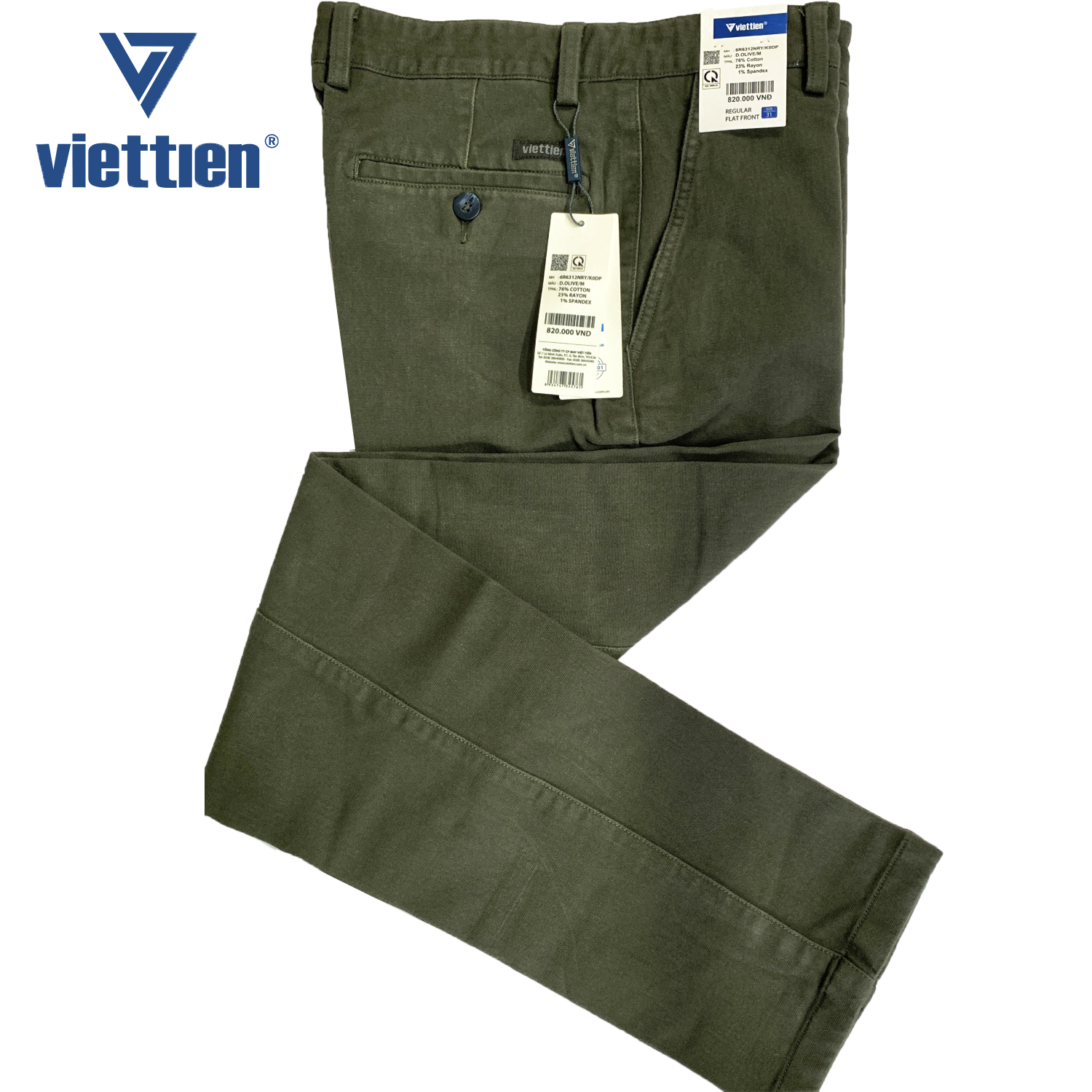 Quần kaki dài nam việt tiến màu rêu có 1ly và không ly 6r6313 - 6r6312 regular