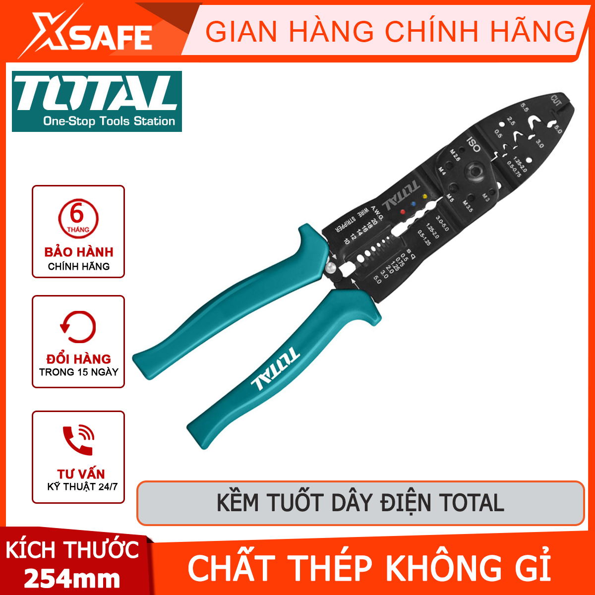 Nippers plucking power cord total THT15101 pliers plucking wire size 10 ", steel CR-V, insulated handles Peel, cup cover electrical wire the type, cut the wire