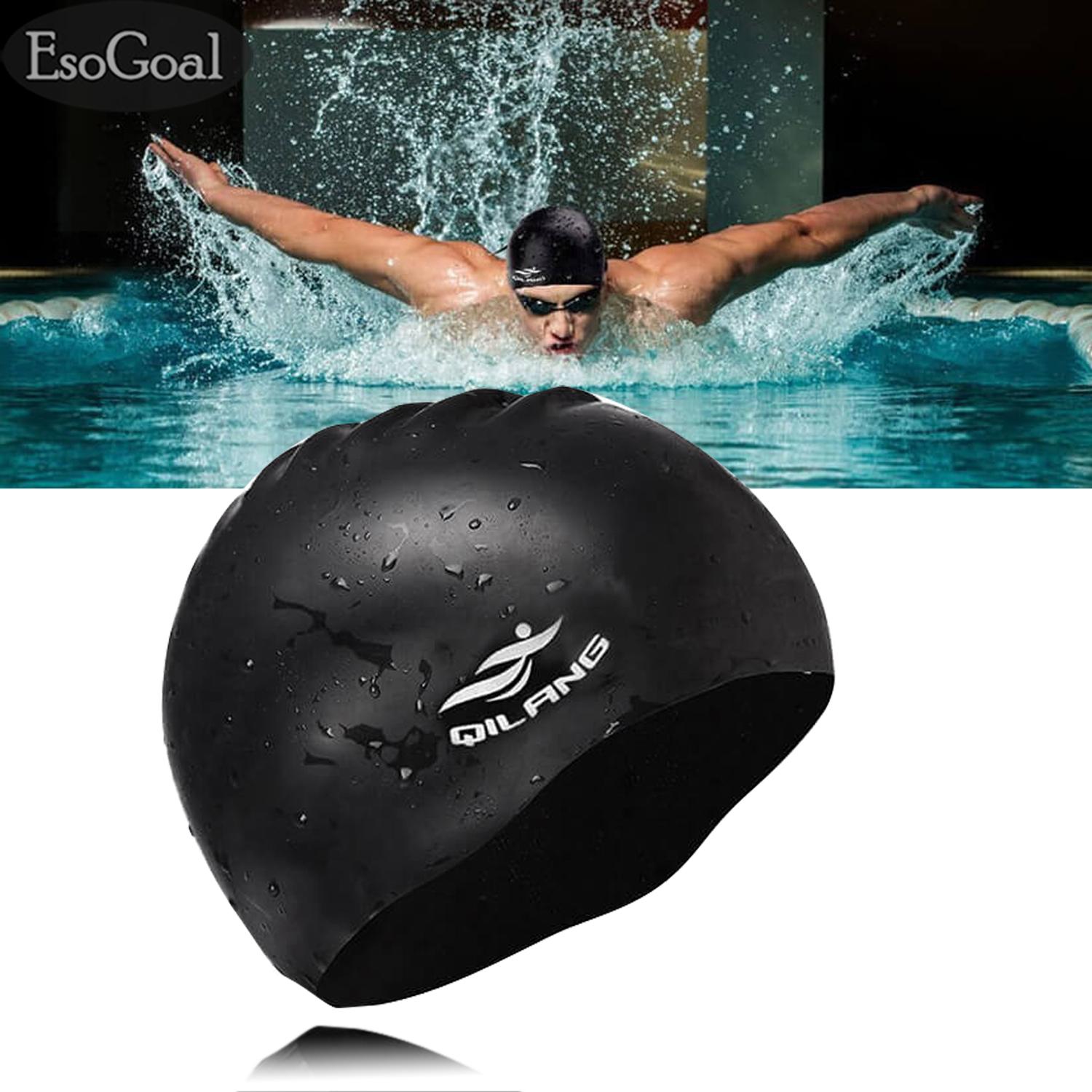 EsoGoal Swim Cap Long Hair Swimming Cap Waterproof Silicone Hat for Adult