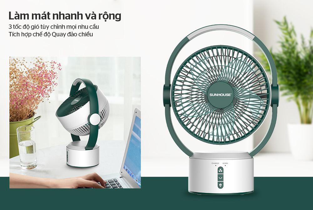 Quạt sạc SUNHOUSE SHD7116 - Bảo hành 12 tháng