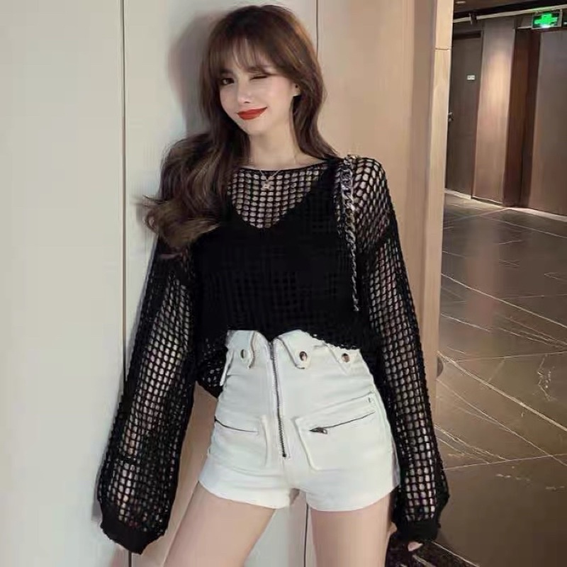 💥Set Áo Len Lưới Kèm Áo 2 Dây Tim Quảng Châu