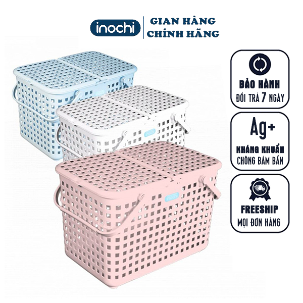 Giỏ xách quai giữa inochi đa năng có thể dùng đi siêu thị đi chợ đi sinh đi cắm trại - chất liệu nhựa nguyên sinh không mùi không chất độc hại phủ kháng khuẩn Ag+ khử mùi sử dụng an toàn