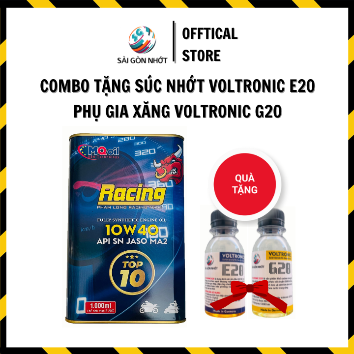 Combo nhớt xe số,côn tay tổng hợp phạm long racing 10w40 1l- tặng súc nhớt voltronic e20, vệ sinh kim phun voltronic g20