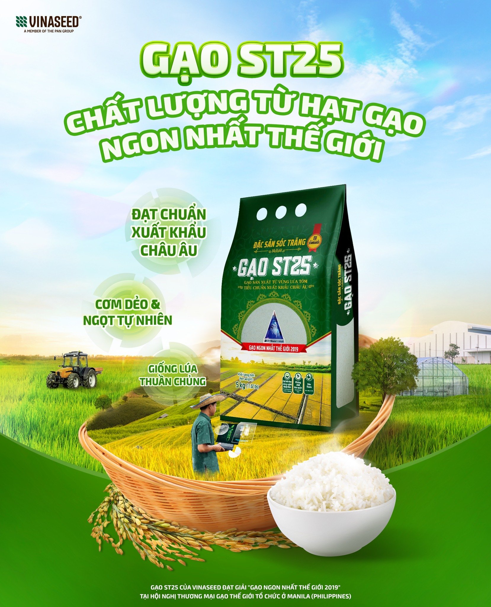 Gạo ST25 Vinaseed - gạo ngon chuẩn giống lúa ST25 (túi 5kg)