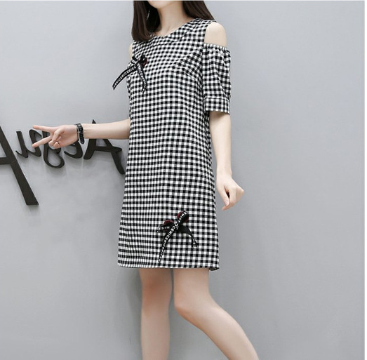Đầm caro phối nơ dễ thương D10