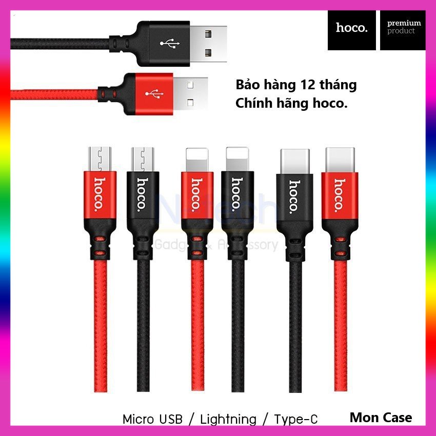 Cáp sạc nhanh dây dù h0c0 x14 iphone/ipad/androi/typec chính hãng 1m/2m