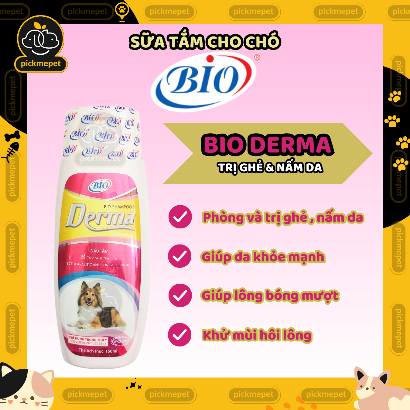 Bio Derma 150ml - Shower gel to prevent scabies, ringworm, spider mites, and skin diseases for dogs