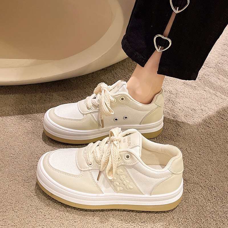 Giày nữ, Giày thể thao phối màu hoạ tiết hạt gạo ghép đôi 2  màu xanh,trắng-Giày sneaker nữ độn đế 4cm