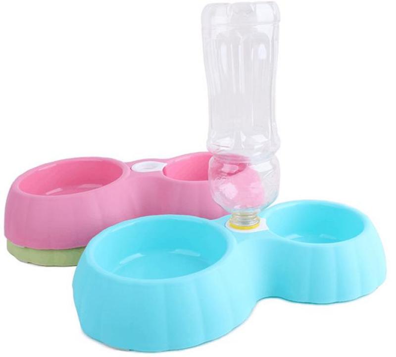 Bát đôi gắn bình nước cấp nước tự động cho chó mèo - phụ kiện thú cưng- size S
