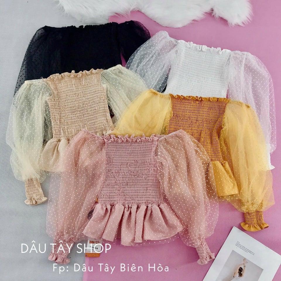 Áo voan nhún thân phối tay lưới phối bèo cực xinh TTKX0586