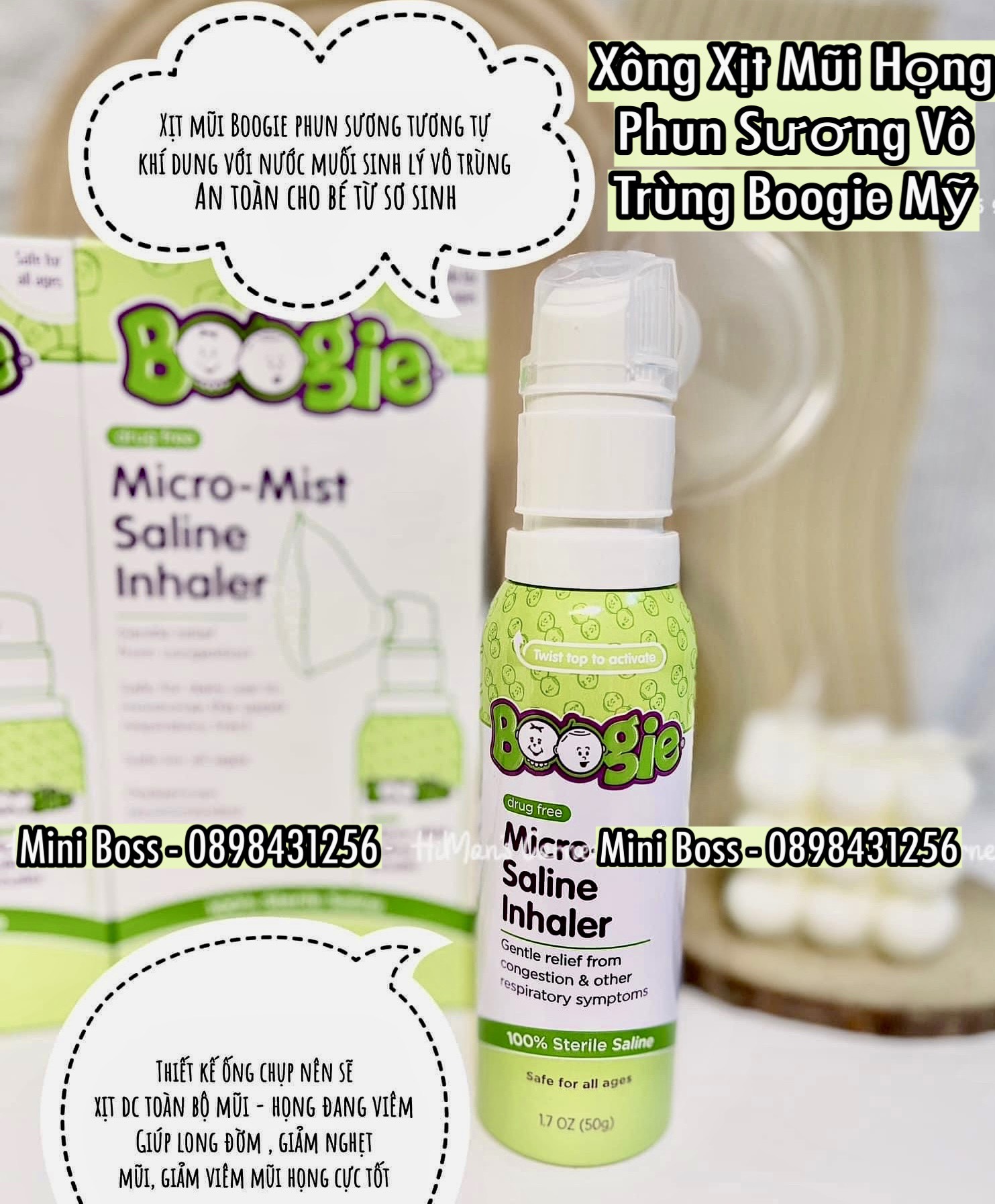 Hàng Mỹ Bay Air] Xịt xông mũi họng phun sương Boogies Micro-Mist