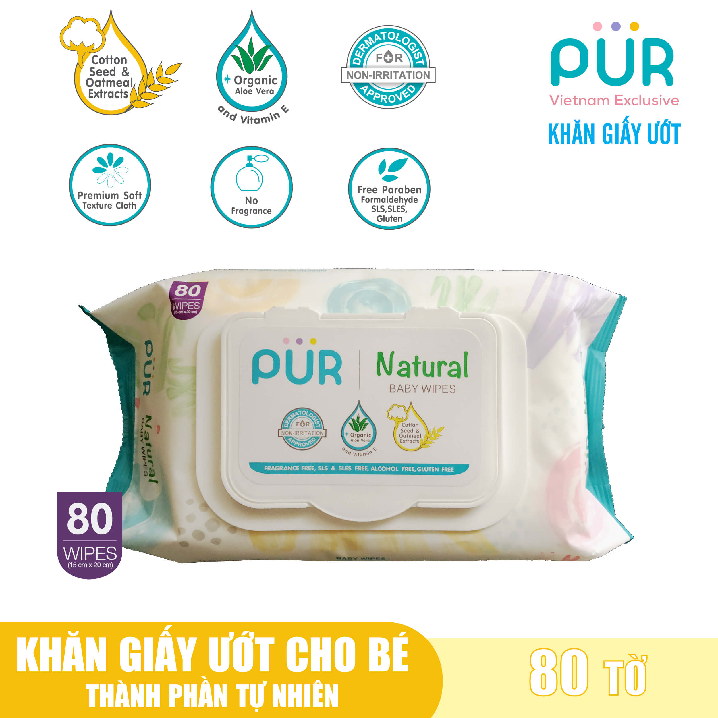 Combo 3 gói khăn ướt Pur loại 80 tờ