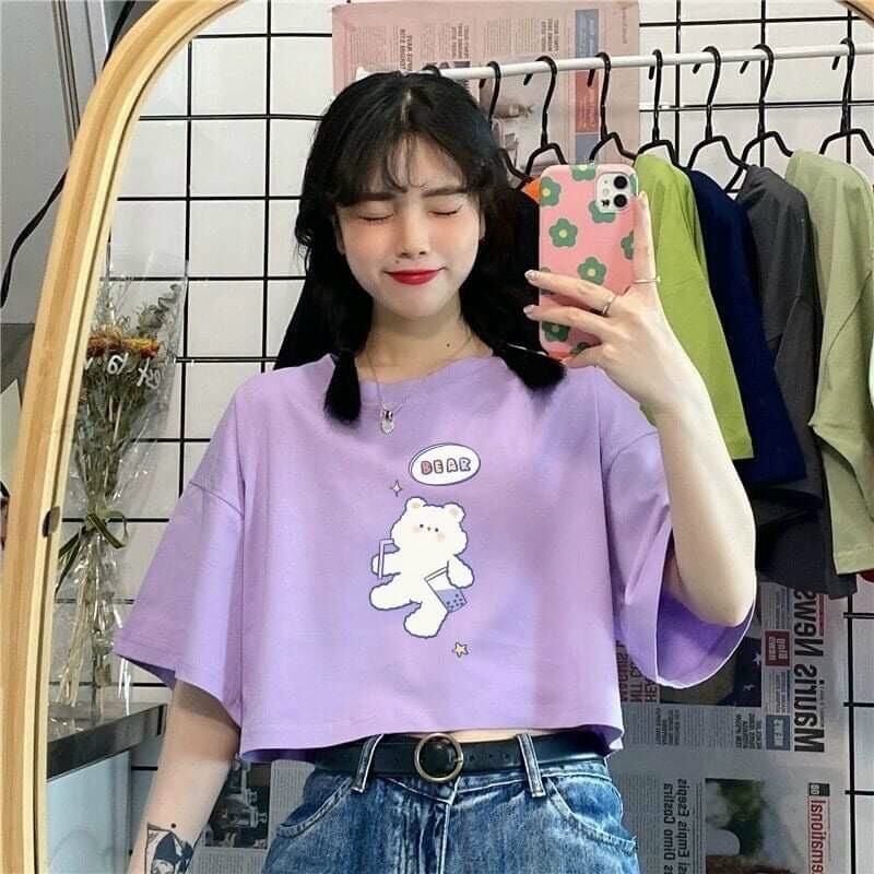 [HCM][Có ảnh thật] Áo croptop in hình gấu